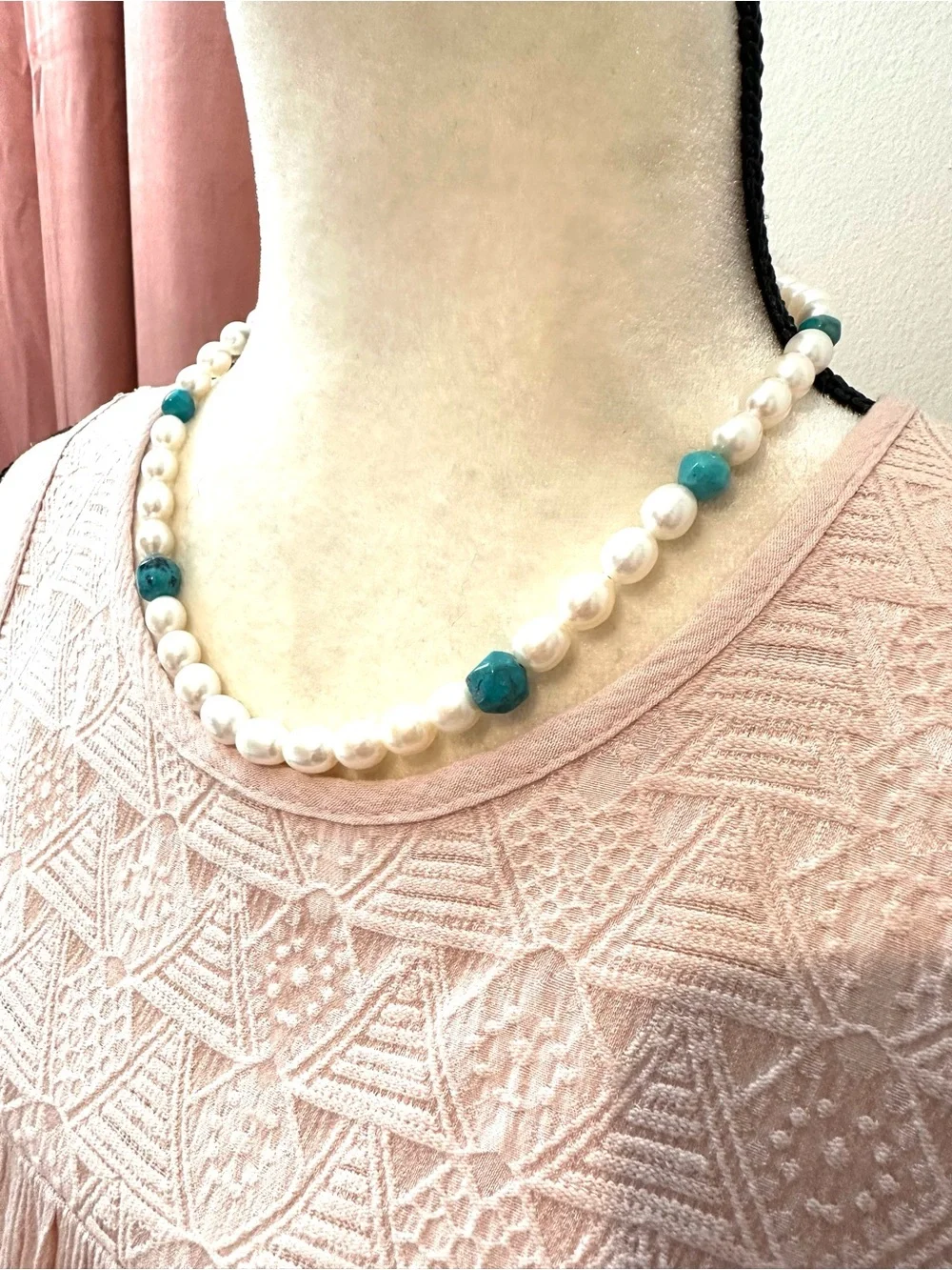 Jay King Off White Baroque Freshwater Pearl with Turquoise Beads Sterling Silver